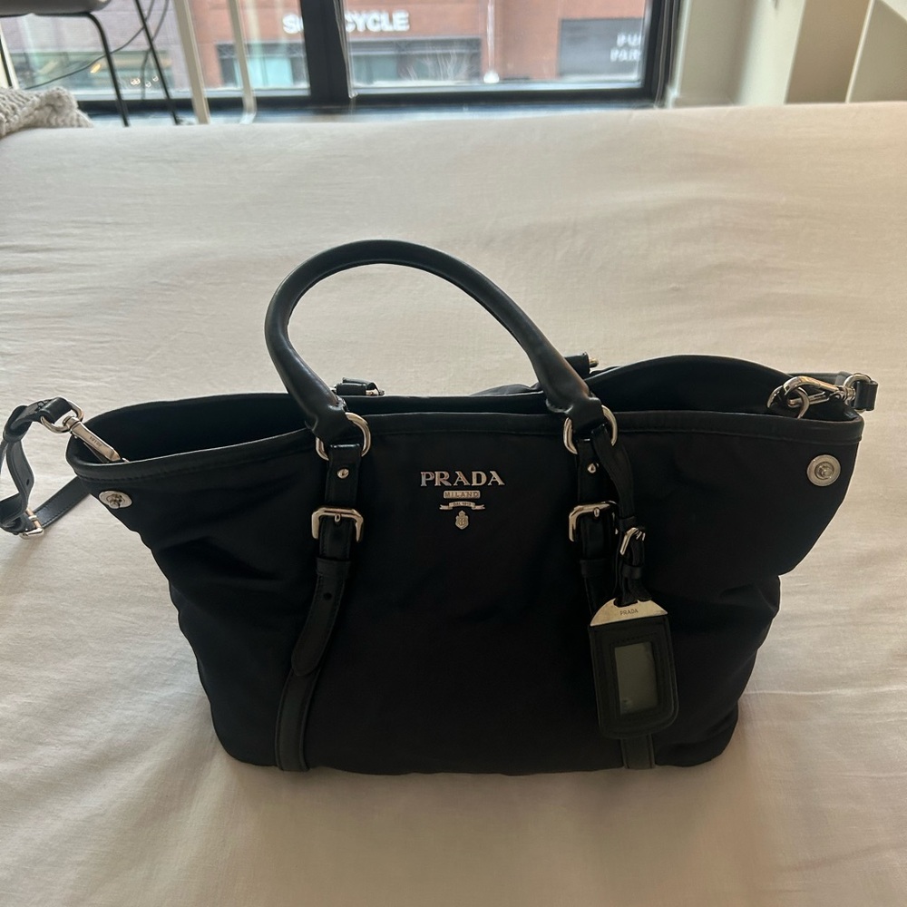 Prada Tessuto Nylon Leather Trim Black Crossbody Shoulder Bag Authentic Vintage